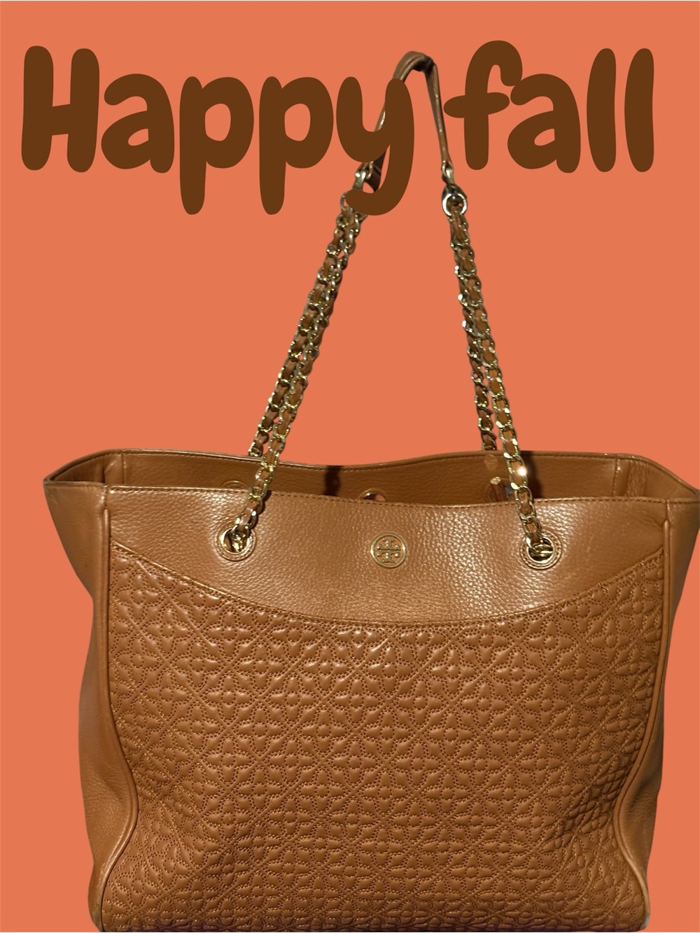 Tory Burch Caramel Quilted Leather Tote with Gold Chain Strape Opportunity $45/5
